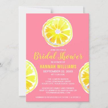 Lemon Watercolor Pink Bridal Shower Magnetic Invitations