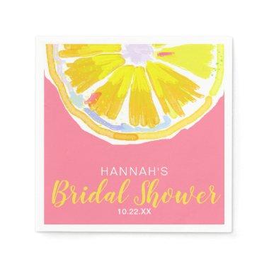 Lemon Watercolor with Pink Bridal Shower Napkins