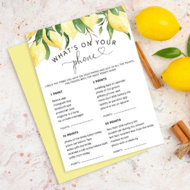 Lemon What's On Your Phone Bridal Game Invitations