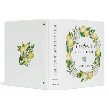 Lemon White Floral Bridal Shower Recipe Book 3 Rin 3 Ring Binder