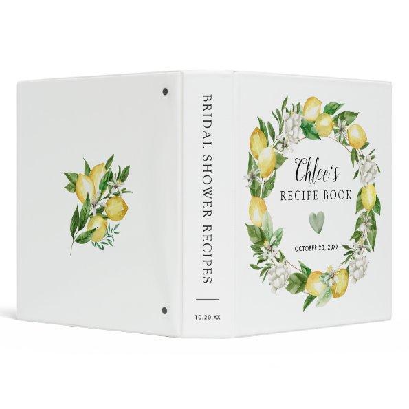 Lemon White Floral Bridal Shower Recipe Book 3 Ring Binder