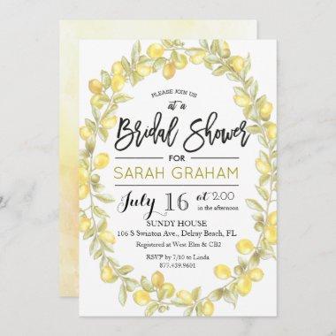Lemon Wreath Watercolor Bridal Shower Invitations