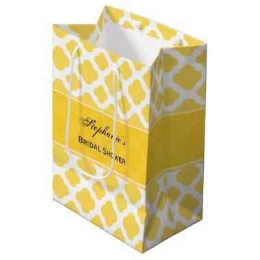 Lemon Yellow and White Quatrefoil Bridal Medium Gift Bag