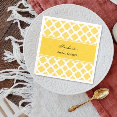 Lemon Yellow and White Quatrefoil Pattern Bridal Napkins