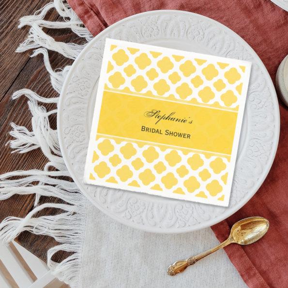 Lemon Yellow and White Quatrefoil Pattern Bridal Napkins