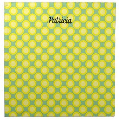 Lemon Yellow Polka Dots Custom Name Sage Green Cloth Napkin