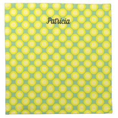 Lemon Yellow Polka Dots Sage Green Custom Name Cloth Napkin