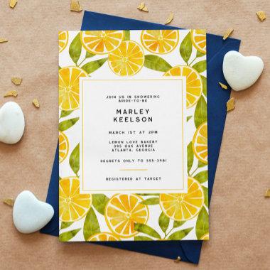 Lemon Yellow Stripe Citrus Leaf Bridal Shower Invitations