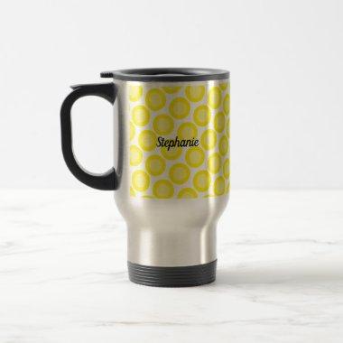 Lemon Yellow White Custom Name Gift Favor Cute Travel Mug