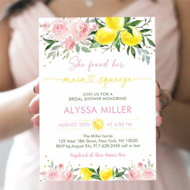 Lemonade Main Squeeze Pink Floral Bridal Shower Invitations