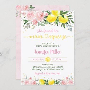 Lemonade Main Squeeze Pink Gold Bridal Shower Invitations