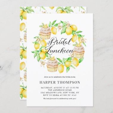 Lemons and Cupcakes Wreath Summer Bridal Luncheon Invitations
