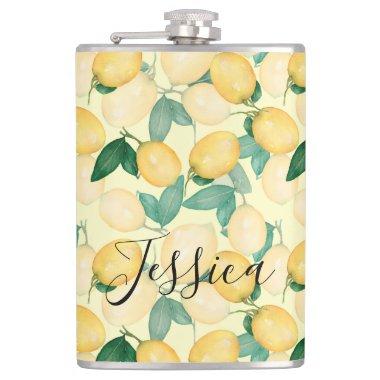 Lemons and Greenery Vinyl Wrapped Flask