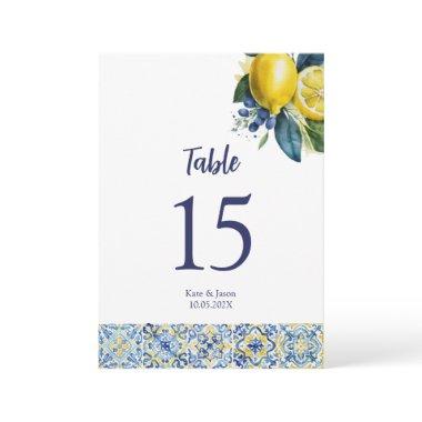 Lemons and tiles Personalized wedding Table Number