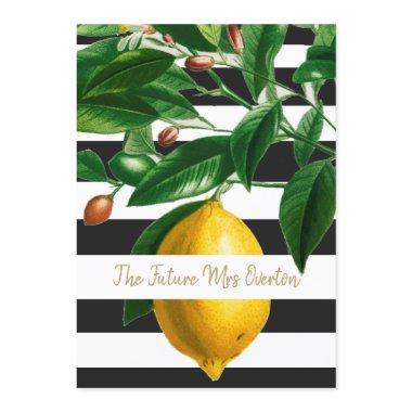 Lemons Black White Stripe Modern Chic Invitations