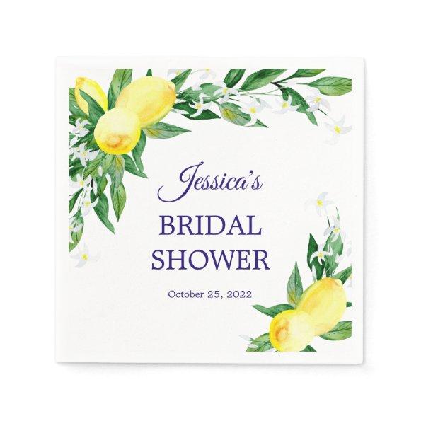 Lemons Blossom Greenery Bridal Shower Paper Napkins