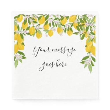 Lemons Blossom Greenery Stylish Script Message Napkins