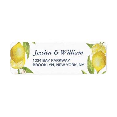 Lemons Blossom Greenery Watercolor Elegant Chic Label
