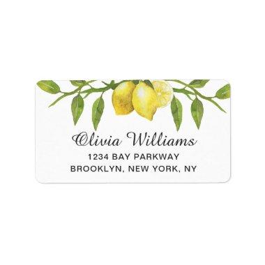 Lemons Blossom Greenery Watercolor Elegant Chic Label