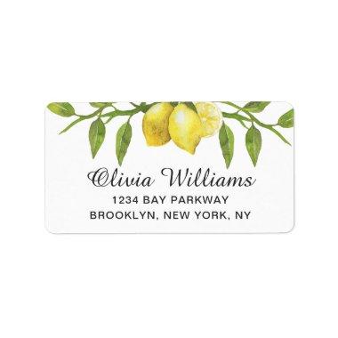 Lemons Blossom Greenery Watercolor Return Address Label