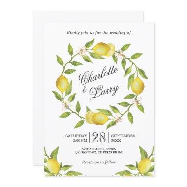 Lemons Blossom Greenery Watercolor Wedding Invitations