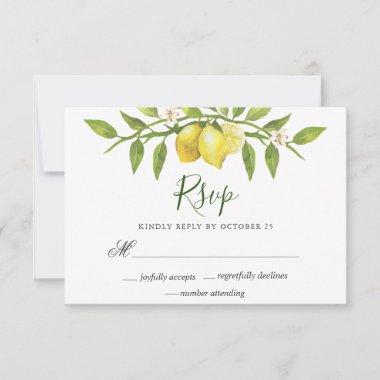 Lemons Blossom  Greenery Wedding RSVP Card