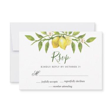 Lemons Blossom  Greenery Wedding RSVP Card