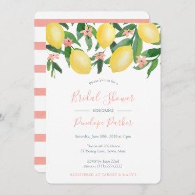 Lemons Bridal Shower, Citrus Yellow and Soft Pink Invitations