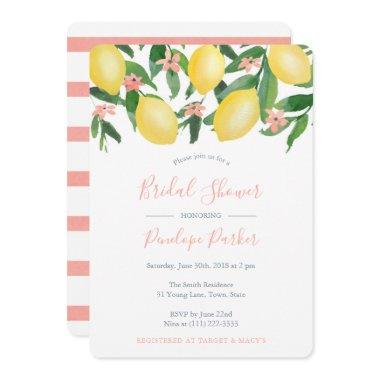 Lemons Bridal Shower, Citrus Yellow and Soft Pink Invitations