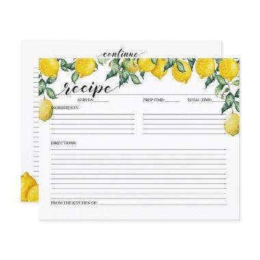 Lemons Bridal Shower Recipe Invitations