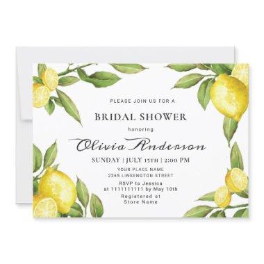 Lemons Chic Greenery Watercolor Bridal Shower Invitations