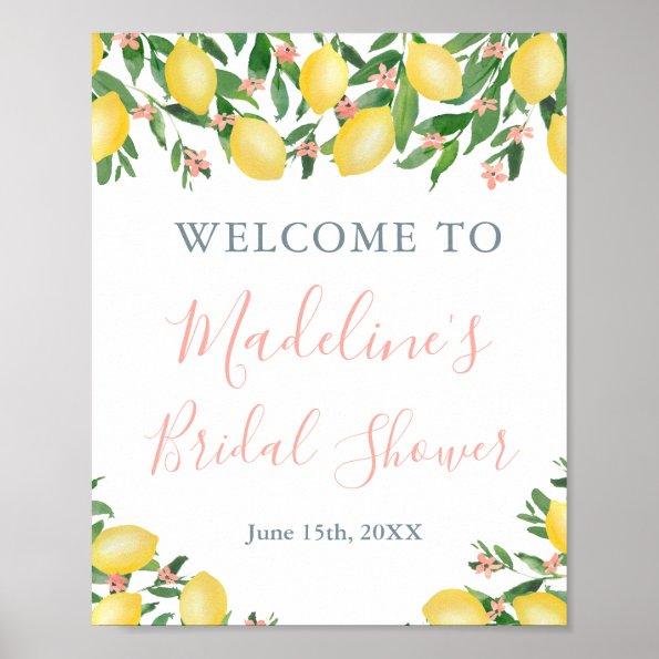 Lemons Citrus Pink Bridal Shower Welcome Poster