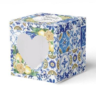 Lemons Floral Meditteranean Mosaic Tiles Wedding Favor Boxes