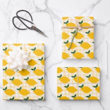Lemons Gingham Cute CUSTOM  Birthday Wrapping Paper Sheets