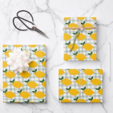 Lemons Gingham Cute CUSTOM  Birthday Wrapping Paper Sheets