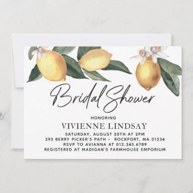 Lemons Greenery White Flowers Bridal Shower Invita Invitations