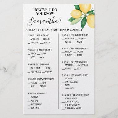 Lemons How well do you know Bride Shower Game Invitations Flyer