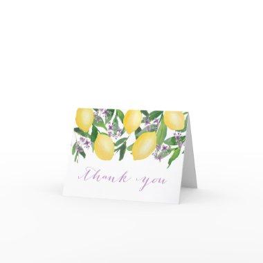 Lemons Lavender Purple Watercolor Citrus Folding Thank You Invitations