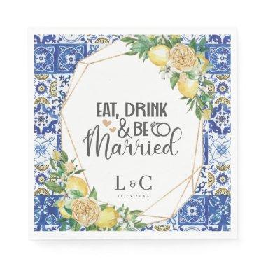 Lemons Meditteranean Mosaic Tile Wedding Rehearsal Napkins
