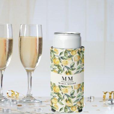 Lemons monogram initials name seltzer can cooler