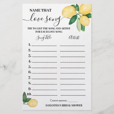 Lemons Name that Love Song Bridal Shower Game Invitations Flyer