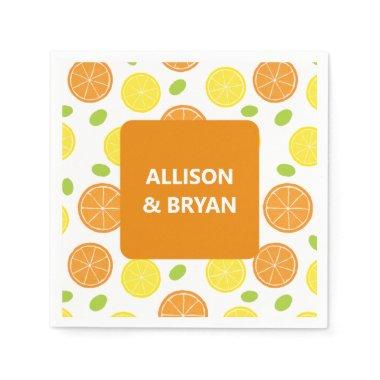 Lemons & Oranges Fruit Personalized Wedding Shower Napkins