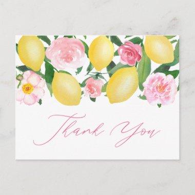 Lemons Pink Floral Calligraphy Thank You PostInvitations