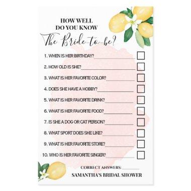 Lemons Pink How well do you know Bride Shower Game Flyer
