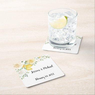 Lemons & Roses Wedding pub custom Square Paper Coaster