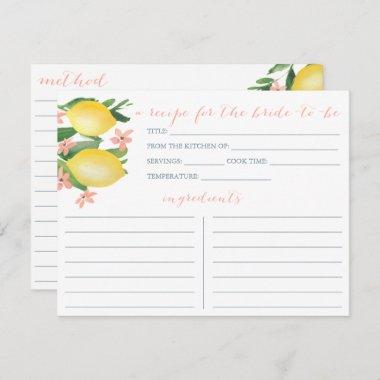 Lemons Soft Pink Text Flowers Shower Recipe Invitations