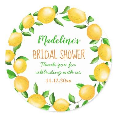 Lemons Watercolor Wreath Bridal Shower Classic Round Sticker