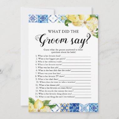 Lemons What Did The Groom Say Bridal Shower Game Invitations