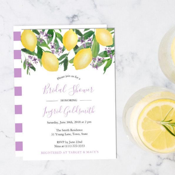 Lemons Yellow and Purple Citrus Bridal Shower Invitations