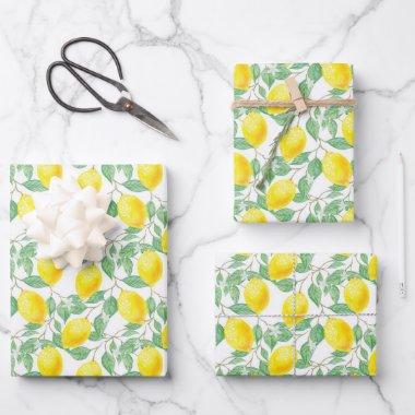 Lemons yellow white green summer pattern wrapping paper sheets